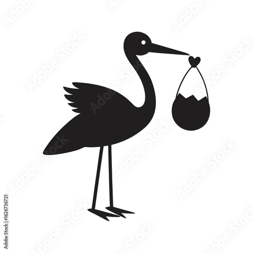 silhouette of stork holding a baby basket icon ove vector art