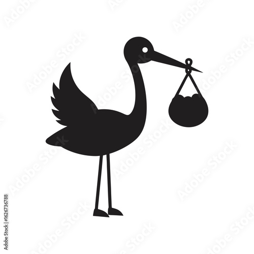 silhouette of stork holding a baby basket icon ove vector art