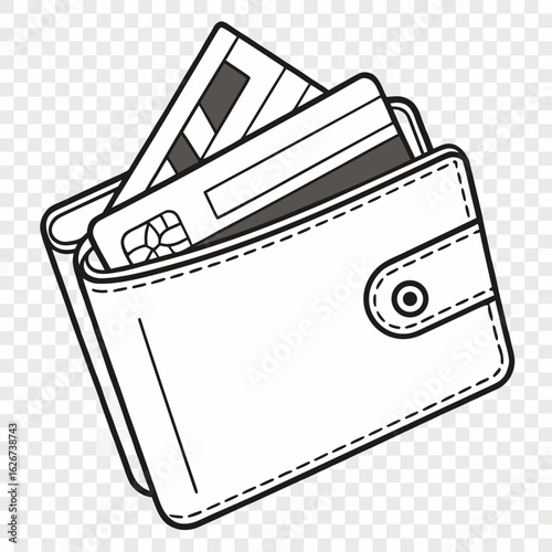 Black and white illustration of a wallet with credit cards