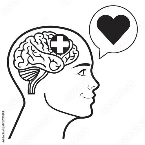 Person thinking about health and well being with a heart symbol