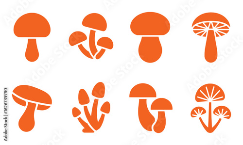 Orange Mushroom Icons For Autumn Harvest And Forest Foraging fungi vector