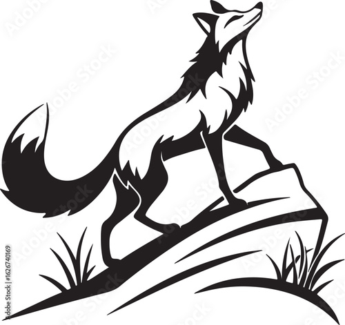 A stylized fox illustrated in a circular form, showcasing its characteristic features like ears and tail in a unique design