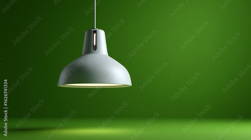 Obraz premium Minimalist lighting fixture casting a warm glow against a vibrant green backdrop