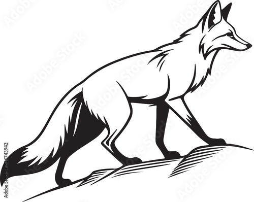 A stylized fox illustrated in a circular form, showcasing its characteristic features like ears and tail in a unique design