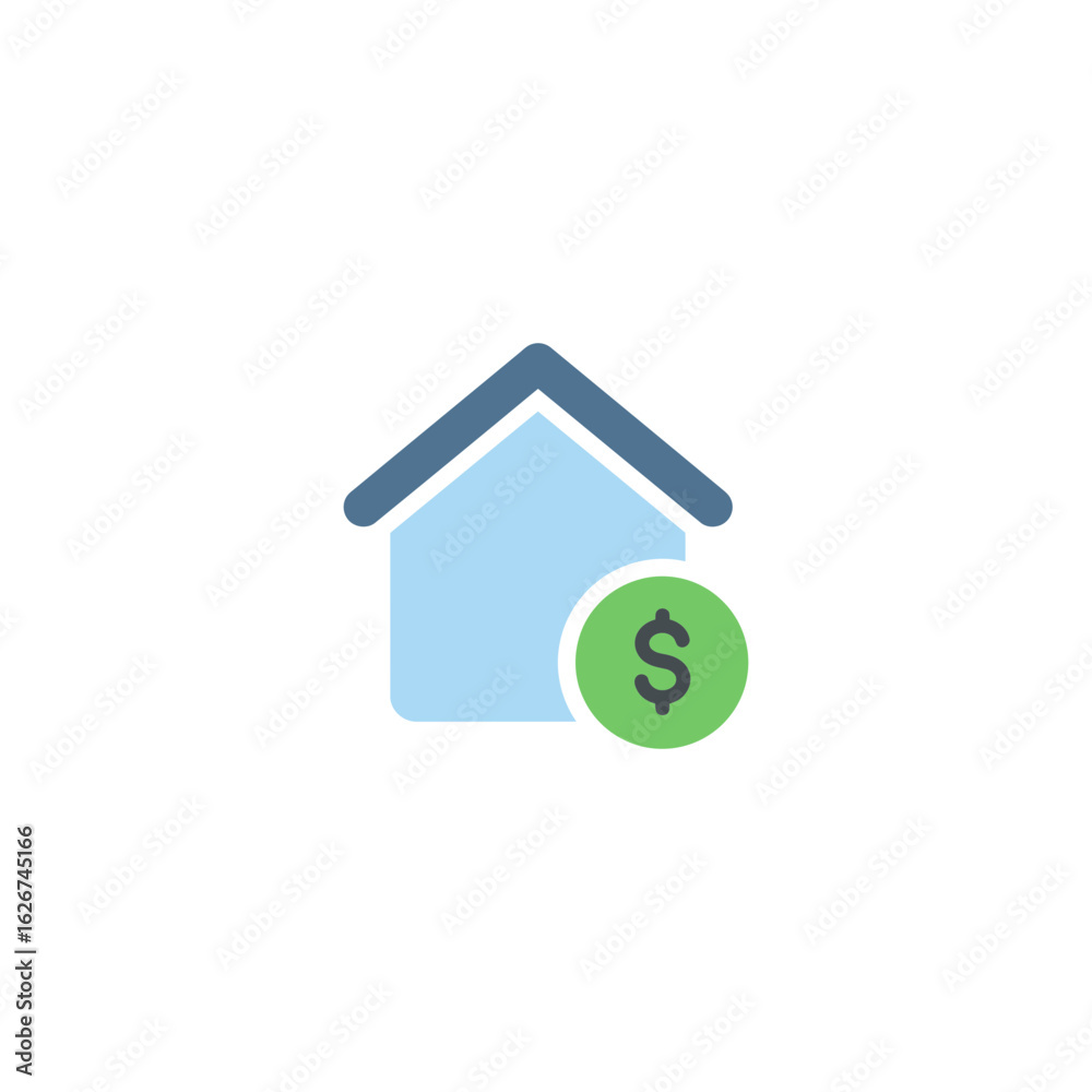 House icon with dollar sign overlay representing real estate or property value. House icon with dollar sign overlay representing real estate or property value.