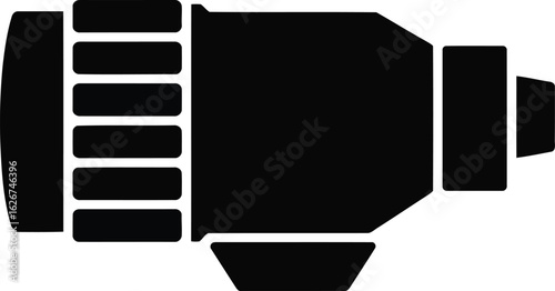 Black cylindrical object with ribbed section and tapered end vector