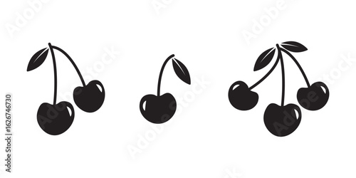 cherry fruit icon set, cherry silhouette vector. Cherry fruit icon. black color cherry vector illustration.