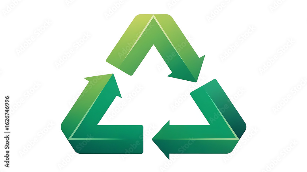 Obraz premium Iconic green recycling symbol with gradient shading representing environmental sustainability and a circular economy concept