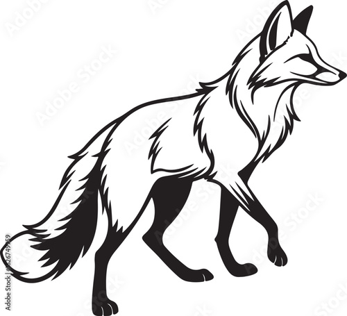 A stylized fox illustrated in a circular form, showcasing its characteristic features like ears and tail in a unique design