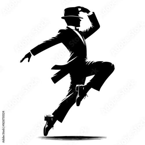 Black and white silhouette vector of  tap dance on white background