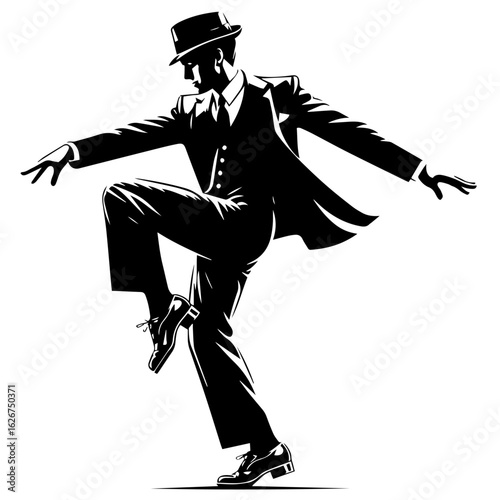 Black and white silhouette vector of  tap dance on white background