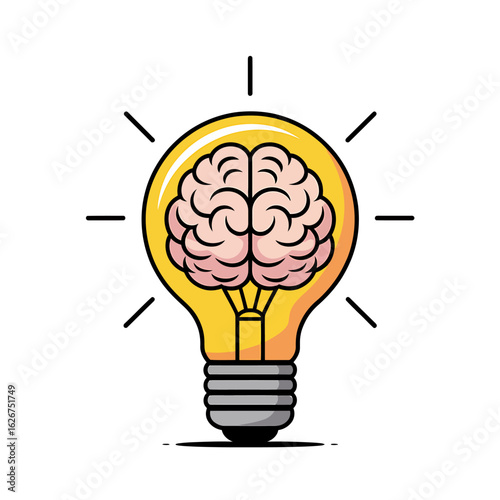 Creative thinking concept illustration light bulb with human brain inside sparking innovation idea and bright solution representation for business