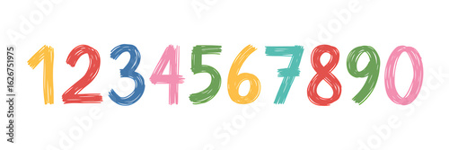 Colorful Hand Drawn Numbers Zero Through Nine for Educational Resources and Creative Designs featuring Fun and Playful Typography