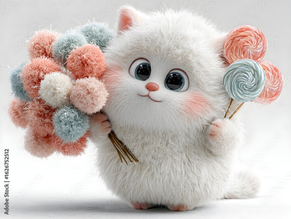 Fototapeta premium Cute Fluffy Cat with Lollipops
