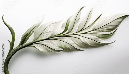 a single elegant branch gracefully curves upwards against a white background