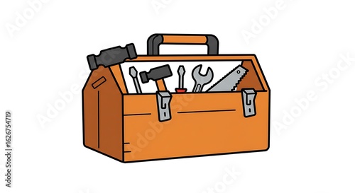Toolbox with Hammer Screwdriver Wrench and Saw Inside