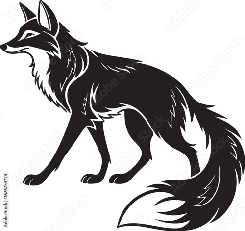 A stylized fox illustrated in a circular form, showcasing its characteristic features like ears and tail in a unique design