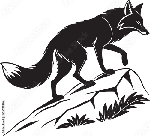 A stylized fox illustrated in a circular form, showcasing its characteristic features like ears and tail in a unique design