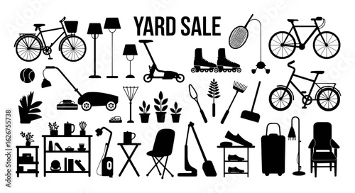 Collection of household items and sporting goods for sale bicycle scooter