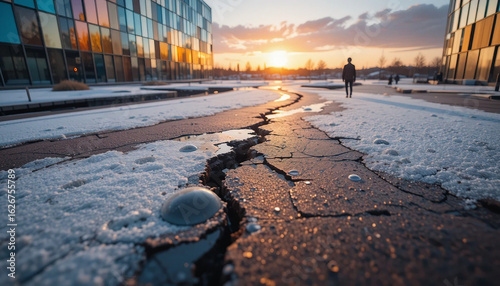 Wallpaper Mural A stunning winter sunset paints the sky with warm colors over a snow-covered landscape, reflecting on the cold, icy surface of a frozen lake Torontodigital.ca