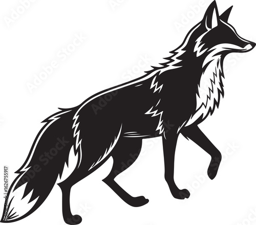 A stylized fox illustrated in a circular form, showcasing its characteristic features like ears and tail in a unique design