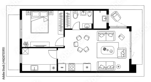 Apartment Interior Design Plan Open Floor Plan Furnished Layout