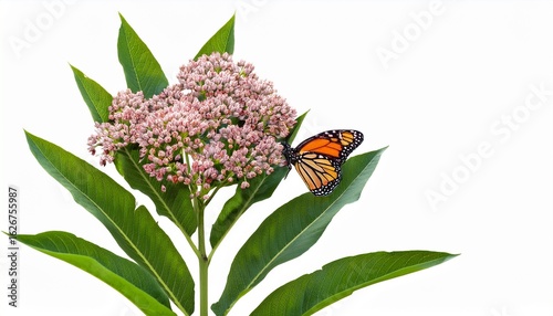 common milkweed with monarch butterfly isolated on transparent background for nature themed projects and educational materials