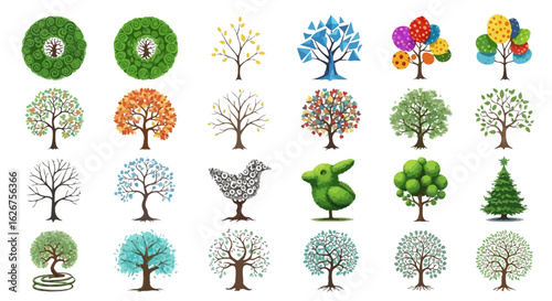 Assorted Tree Illustrations Stylized Trees in Varied Forms