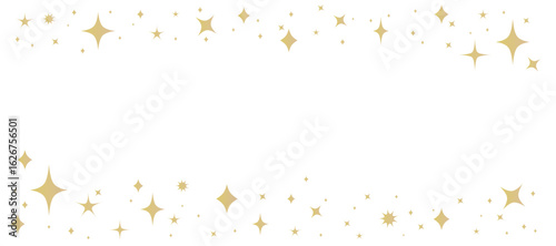 Golden glitter border, starry sky frame, abstract stars
