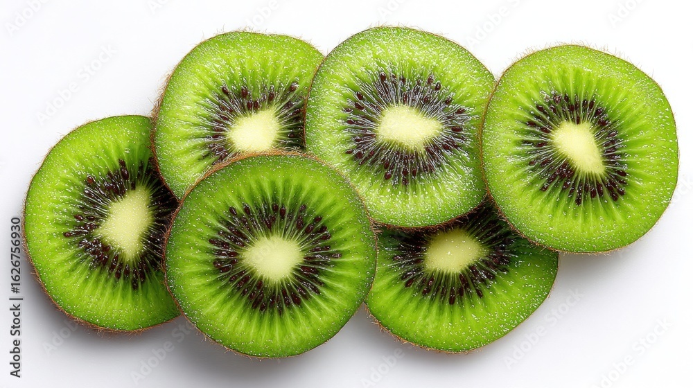 Fototapeta premium Fresh kiwi slices arranged, vibrant green