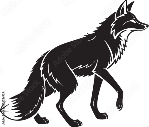 A stylized fox illustrated in a circular form, showcasing its characteristic features like ears and tail in a unique design