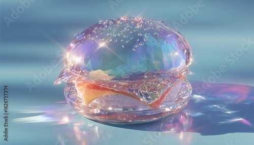 Wallpaper Mural A glistening, gem-like hamburger resting against a gentle blue backdrop Torontodigital.ca