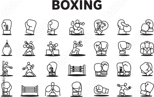Boxing icons and illustrations in minimalist style
