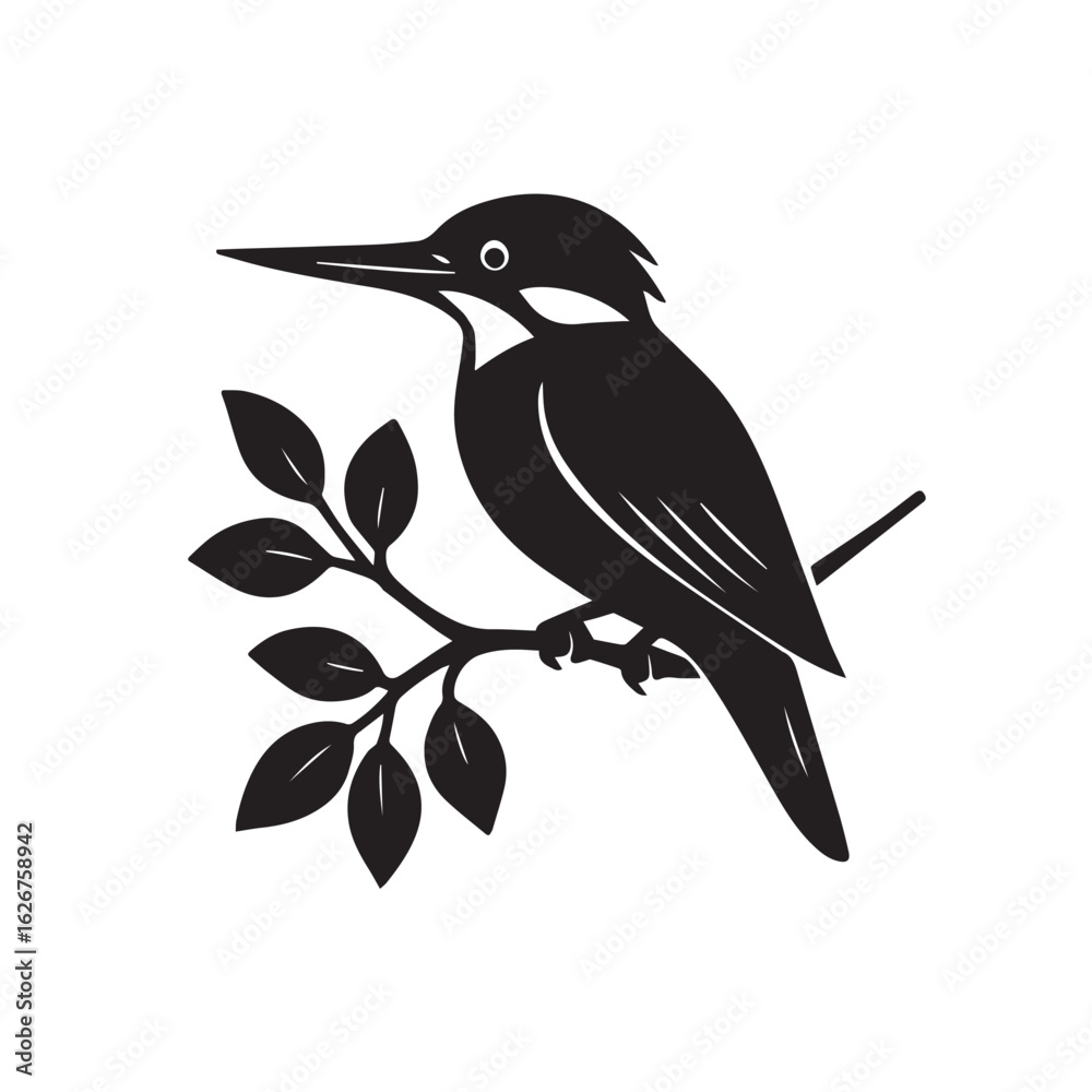 Obraz premium Vector illustration of a bird sitting on a branch in nature
