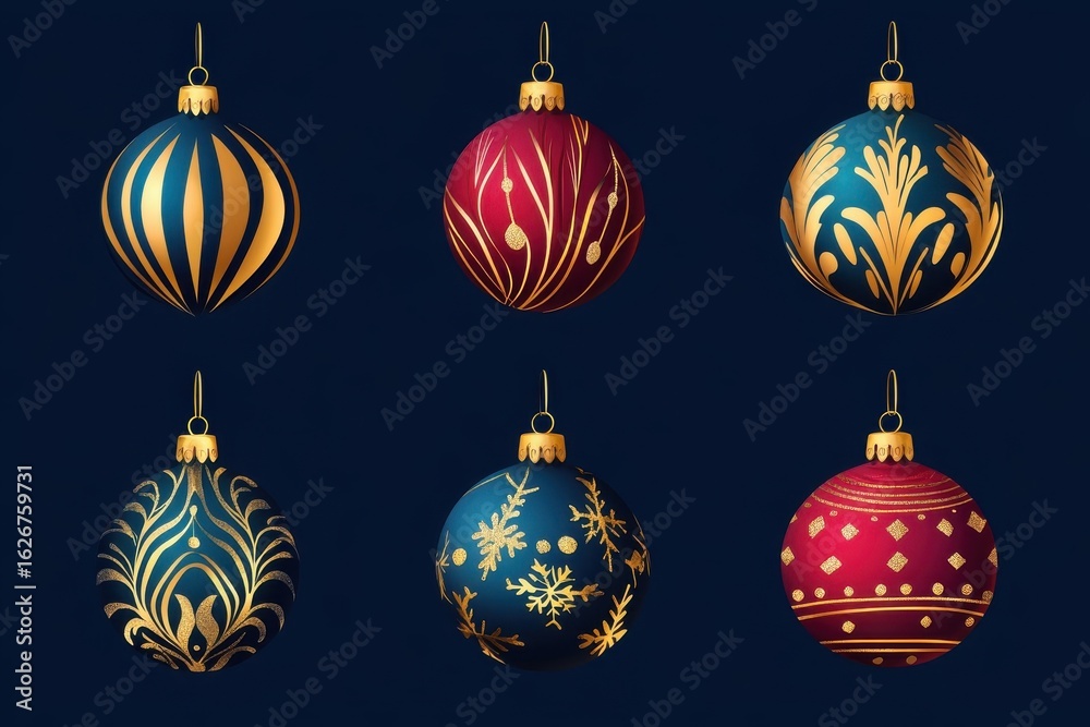 Elegant Gold and Blue Red Christmas Ornaments Elegant Gold and Blue Red Christmas Ornaments