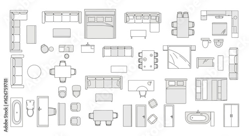 Furniture Top View Layouts for Interior Design Planning