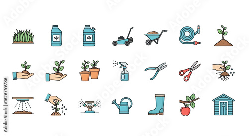Garden Tools and Plants Icons Set