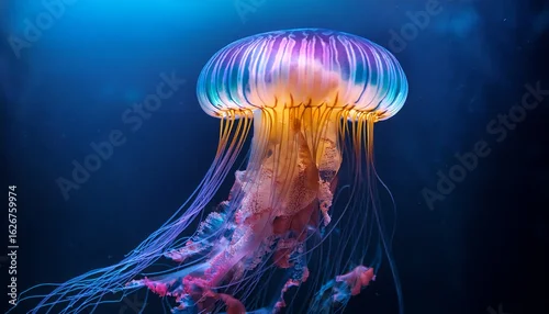 Fototapeta a vibrant jellyfish glowing in the depths ideal for cyberpunk themes