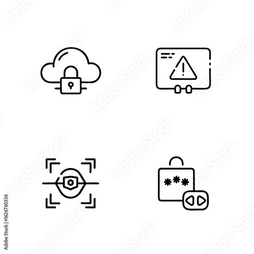 Cloud lock biometric scan warning password icons outline security data