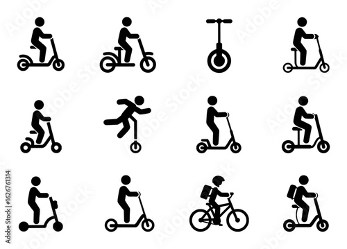 Person riding electric scooter unicycle bicycle collection vector