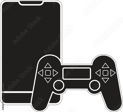 Smartphone with connected gaming controller icon representing mobile gaming device setup with transparent background