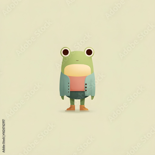 Cute and Simple Cartoon Illustration of a Frog with a Small Backpack.