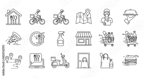 Online Food Delivery Icons Set Service Elements