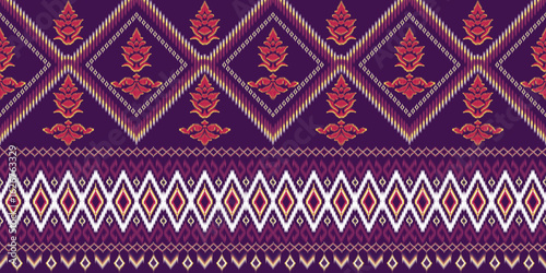 Purple & Red Thai Fabric Border | Ethnic Floral & Ikat Design for Textiles & Decor