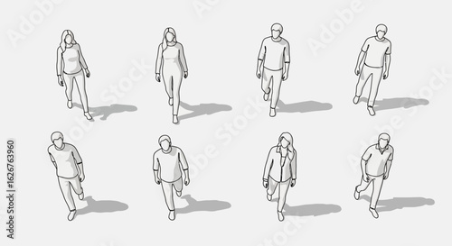 People Walking Top View Sketch Illustration