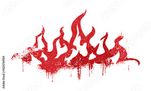 Stencil of graffiti flame symbol with spray paint splatter effect, isolated on transparent background, urban street art style, retro grunge drip design, cool creative stencil art