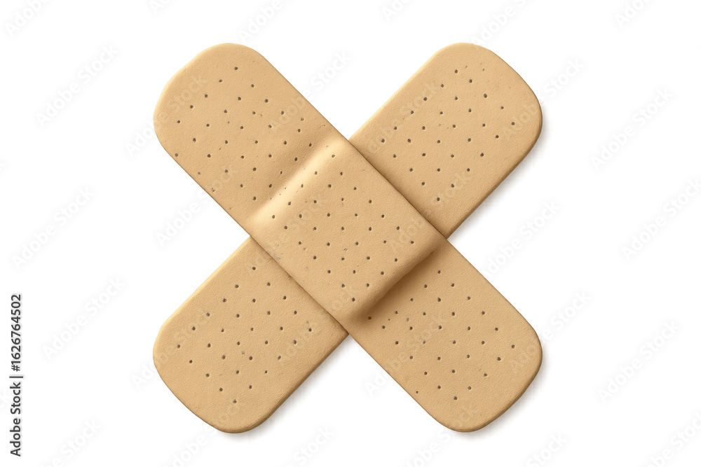 Two Beige Adhesive Bandages Crossing Each Other on Transparent Background Two Beige Adhesive Bandages Crossing Each Other on Transparent Background