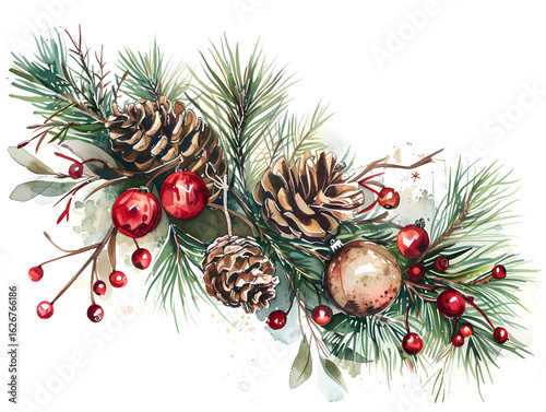Christmas Pinecone and Bauble Garland with Red Accents