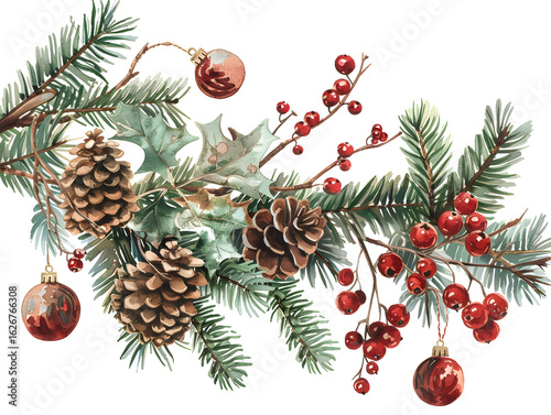 Pine and Red Berry Christmas Border