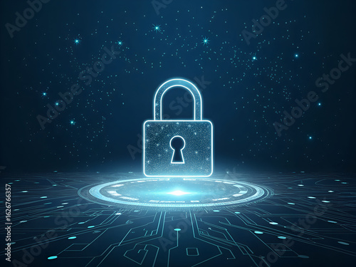 Wallpaper Mural Cybersecurity glowing lock icon on dark digital network background Torontodigital.ca